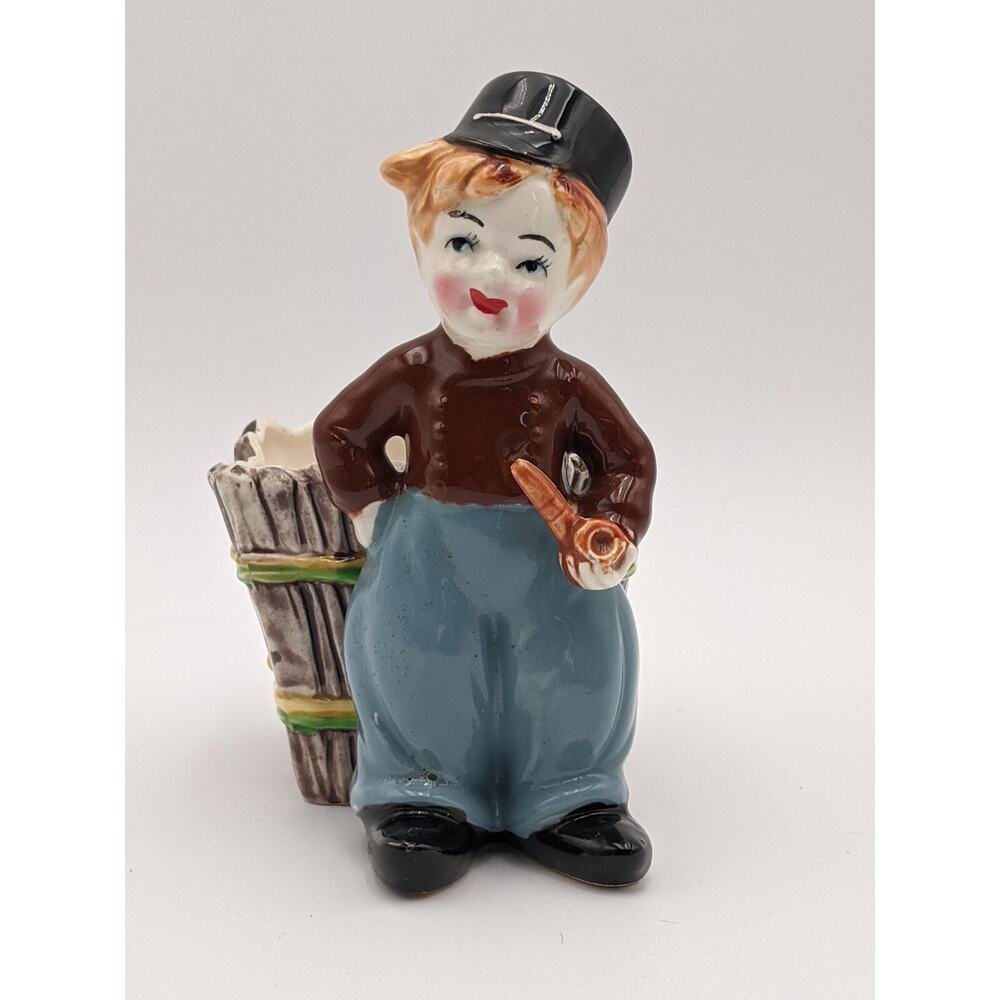 Vintage Napco Boy Figurine Planter w/ Pipe Hand Painted Ceramic Planter #5662